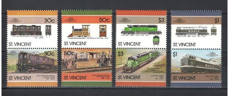 ST VINCENT 1985 - TRENURI, LOCOMOTIVE - SERIE DE 8 TIMBRE - NESTAMPILATA - MNH / trenuri370